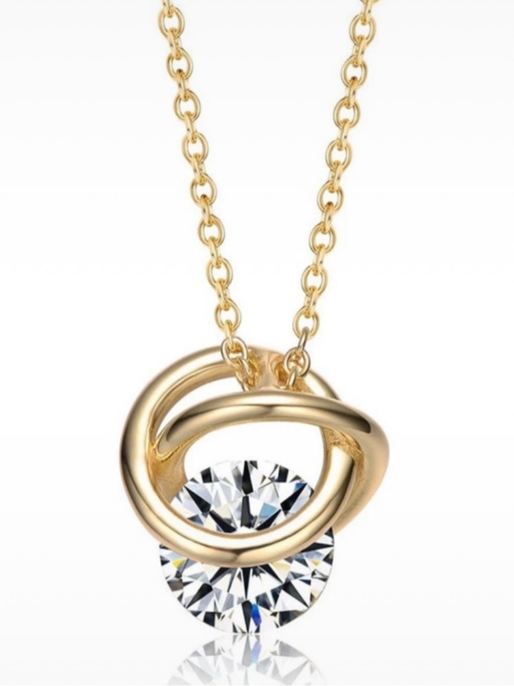 Gold Knot Pendant Necklace with Clear Crystal - Women's Jewelry